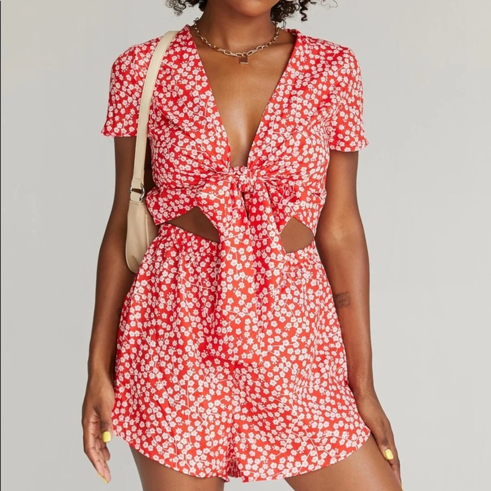 Princess Polly Virgo Tie Front Romper in red
